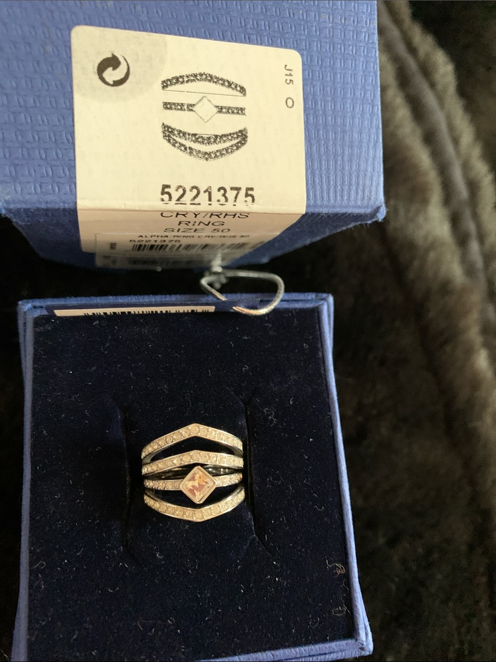 Swarovski silver Tone Chevron Multi-Band Ring with Center Crystal - Picture 2 of 5
